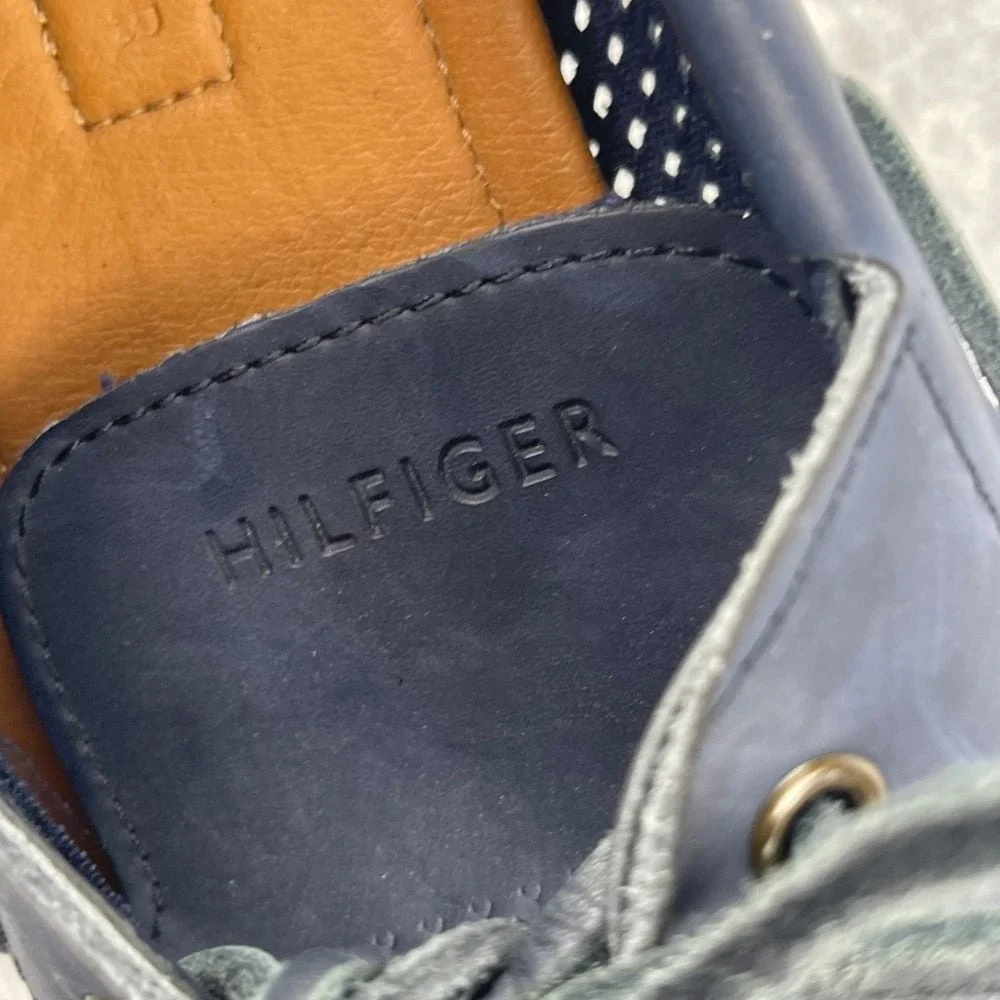 Tommy Hilfiger men's 10.5 navy blue and white boat shoes, deck loafers, leather